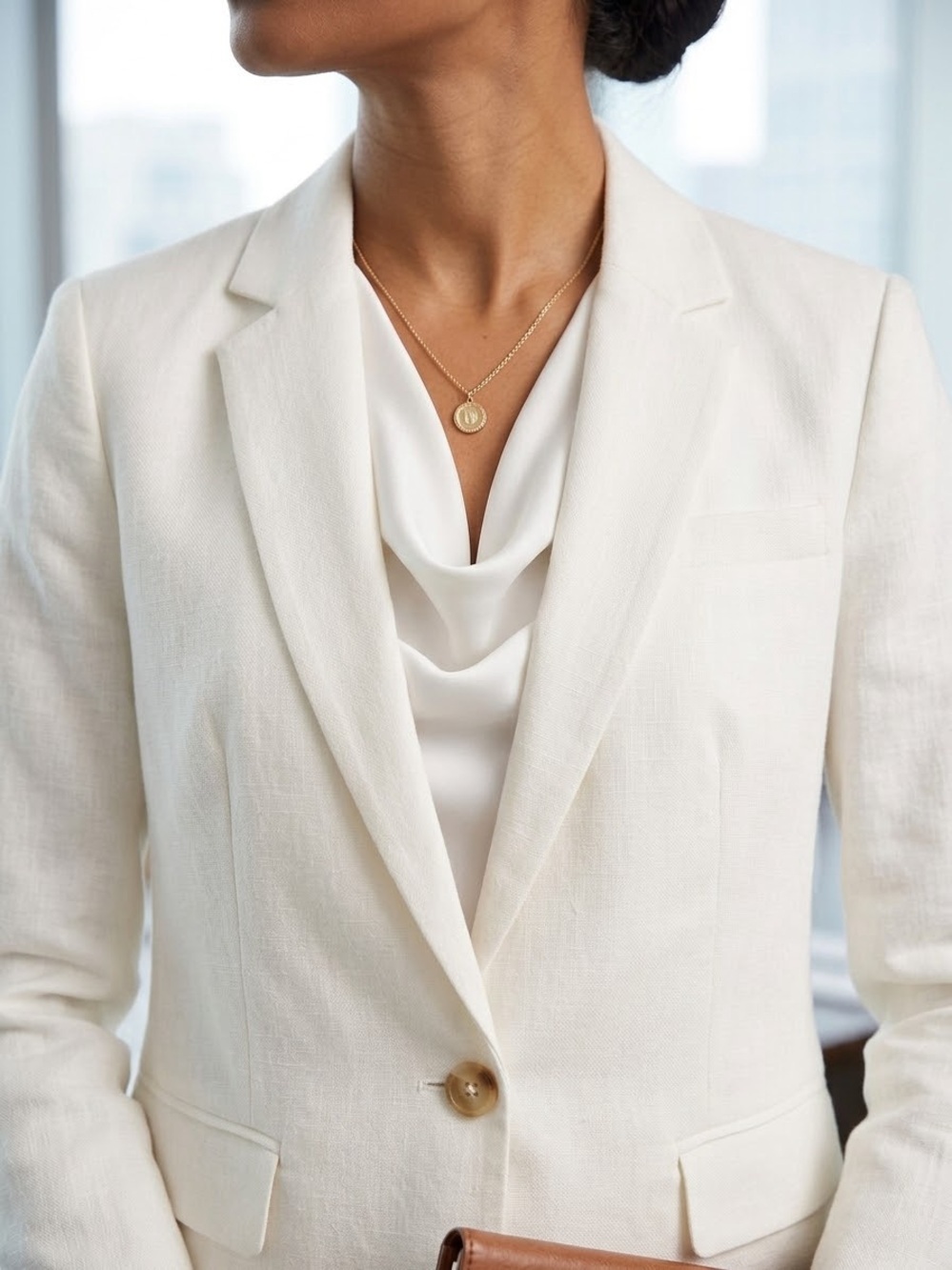 Ann Taylor Cream Single-Button Tailored Blazer